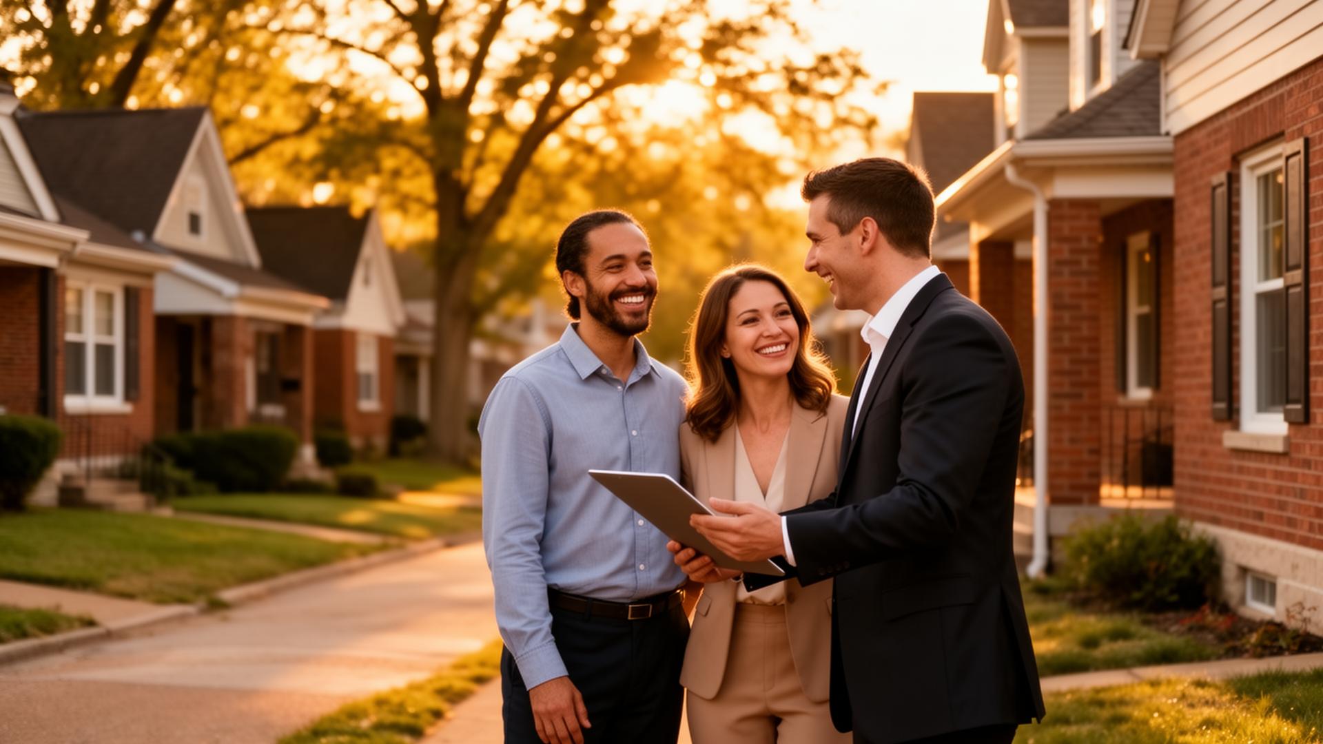 SMPL Realty agent with clients in Saint Louis neighborhood